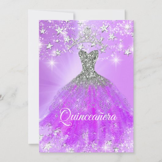 Paarse Sparkle Tiara Stars van Quinceanera Kaart (Voorkant)