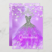 Paarse Sparkle Tiara Stars van Quinceanera Kaart (Voorkant / Achterkant)