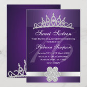 Paarse Sparkle Tiara Verjaardagsuitnodiging Kaart (Voorkant / Achterkant)