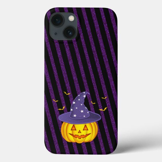 Paarse Sparkles & Black Stripes Halloween Pumpkin Case-Mate iPhone Case (Achterkant)