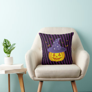 Paarse Sparkles & Black Stripes Halloween Pumpkin Kussen