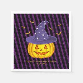 Paarse Sparkles & Black Stripes Halloween Pumpkin Servet