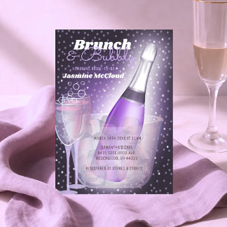 Paarse Sparkles Brunch en Bubble Vrijgezellenfeest Kaart
