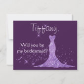 Paarse Sparkles Gown Wil je mijn bruidsmeisje zijn Kaart (Voorkant)