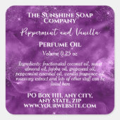 Paarse Sparkles Parfum Roller Flesetiket Vierkante Sticker (Voorkant)