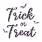 Paarse sparkles & zwarte stripes Trick or treat Sticker (Voorkant)