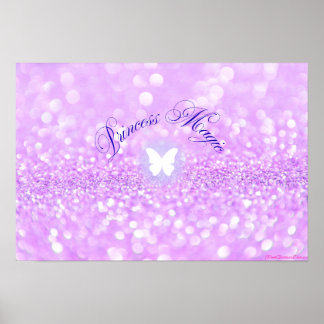 Paarse Sparkly Glitter Butterfly Princess Poster