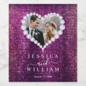 Paarse Sparkly Glitter Custom Weddenfoto Wijn Etiket (Enkel label)