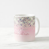 Paarse Sparkly Glitter Monogrammed Girly Pink Coff Koffiemok (Voorkant rechts)