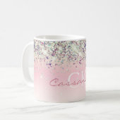 Paarse Sparkly Glitter Monogrammed Girly Pink Coff Koffiemok (Voorkant links)