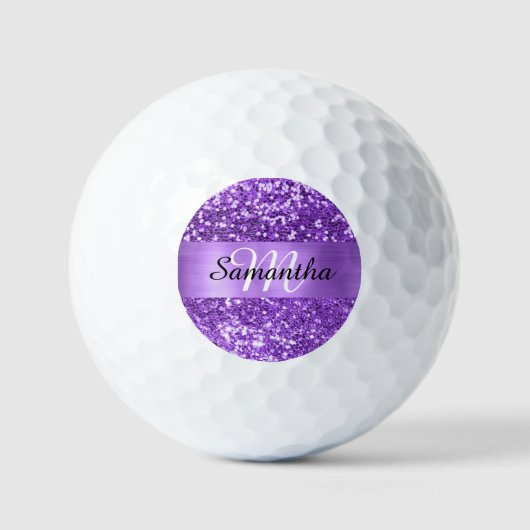 Paarse Sparkly Glitter Shimmer Strip Folie Monogra Golfballen (Voorkant)