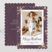 Paarse Sparkly Sneeuwvlokken Foto Vrolijk Kerstfee Feestdagenkaart (Voorkant / Achterkant)