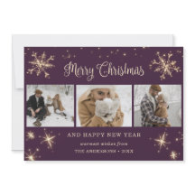 Paarse Sparkly Snowflake-fotokerstkaarten