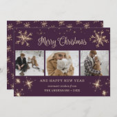 Paarse Sparkly Snowflake-fotokerstkaarten Feestdagenkaart (Voorkant / Achterkant)