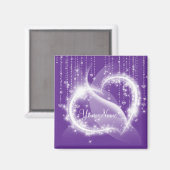 Paarse Sparkly Witte Hart Koelkast Magnet (Voorkant / Achterkant)