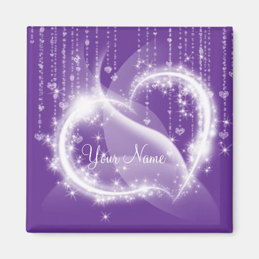 Paarse Sparkly Witte Hart Koelkast Magnet (Voorkant)