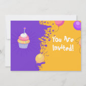 Paarse Spat Cupcake Ballonnen Verjaardagsuitnodigi Kaart (Achterkant)