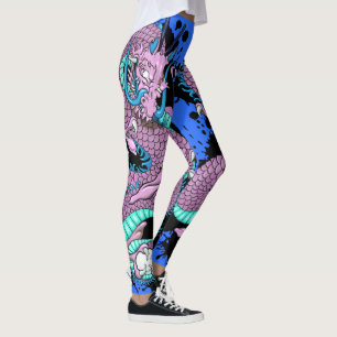 Paarse Spat Dragon Tatoeage Kunst op Elektrisch Bl Leggings