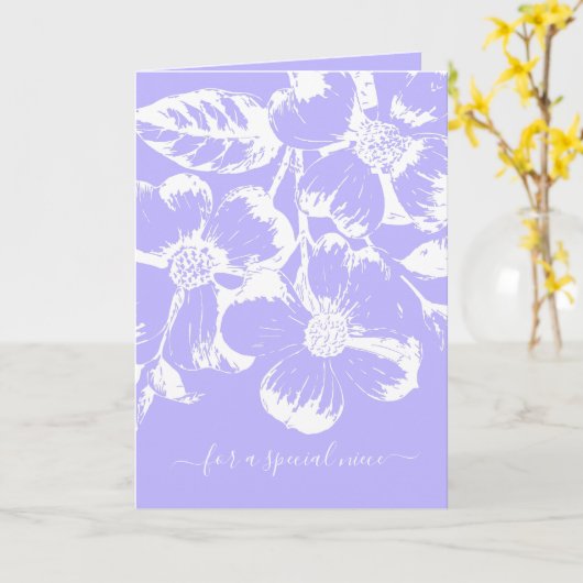 Paarse speciale nicht White Floral Birthday Kaart (Gele Bloem)