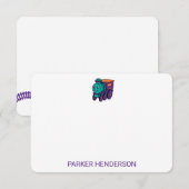 Paarse speelgoed trein spoor persoonlijke kinderbr bedankkaart (Voorkant / Achterkant)