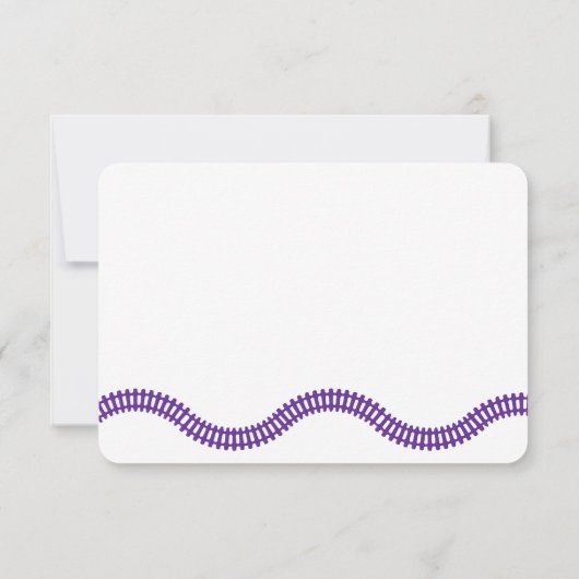 Paarse speelgoed trein spoor persoonlijke kinderbr bedankkaart (Achterkant)