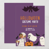 Paarse speelse Halloween kostuumfeest Kaart (Voorkant / Achterkant)