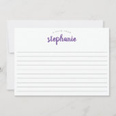 Paarse Speelse Script, Gelijnd Groot Plat Notitiekaartje (Voorkant)