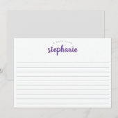 Paarse Speelse Script, Gelijnd Groot Plat Notitiekaartje (Voorkant / Achterkant)