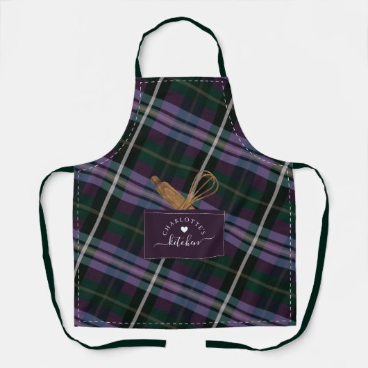 Paarse speldenzak en houten spuit schort (Voorkant)