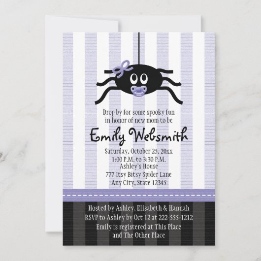 Paarse Spider Halloween Baby Shower Invitaties Kaart (Voorkant)