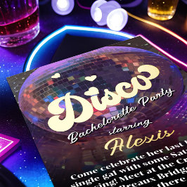 Paarse Spiegel Disco Ball Bachelorette Dance Party Folie Uitnodiging