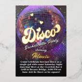 Paarse Spiegel Disco Ball Bachelorette Dance Party Folie Uitnodiging (Voorkant)