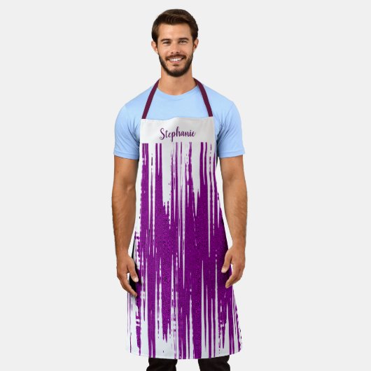 Paarse spiky Wave Patronen White Aangepaste Monogr Schort (Gedragen)