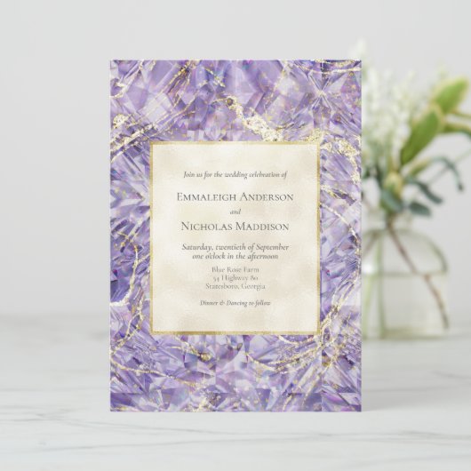 Paarse Spinel Euphoria Edelsteen Huwelijksuitnodig Kaart (Staand voorkant)