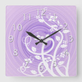 Paarse Spirals, Filigree & Flowers Vierkante Klok (Voorkant)