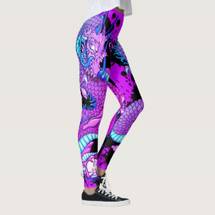 Paarse Splash Dragon Tattoo Kunst op elektrisch Pa Leggings