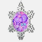 Paarse Splotch Alcohol Ink Painting Tin Sneeuwvlok Ornament (Rechts)