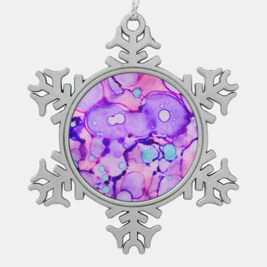Paarse Splotch Alcohol Ink Painting Tin Sneeuwvlok Ornament (Voorkant)
