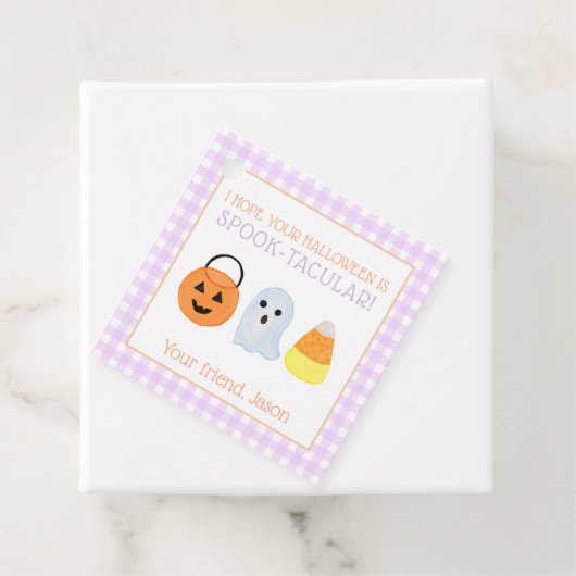 Paarse Spook-taculaire Halloween Spooky Trick Trea Bedankjes Labels (In situ)