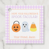 Paarse Spook-taculaire Halloween Spooky Trick Trea Bedankjes Labels (Voorkant)