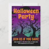 Paarse spookgraf Halloween feest Kaart (Voorkant)