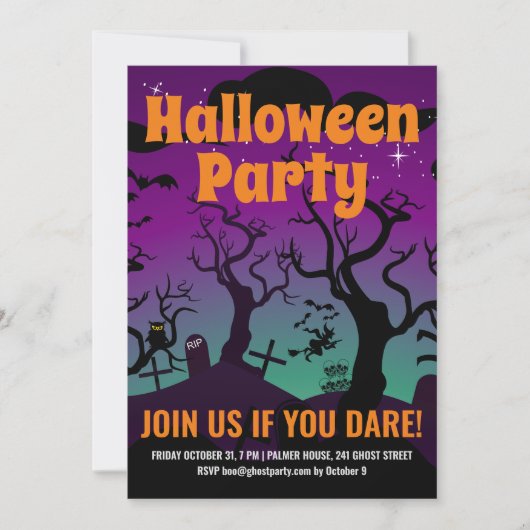 Paarse spookgraf Halloween feest Kaart (Voorkant)