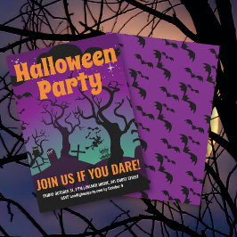 Paarse spookgraf Halloween feest Kaart