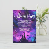 Paarse spookhuis inkt Halloween Party Kaart (Staand voorkant)