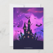 Paarse spookhuis inkt Halloween Party Kaart (Achterkant)
