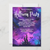 Paarse spookhuis inkt Halloween Party Kaart (Voorkant)