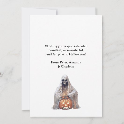 Paarse spookhuis spook pompoen Halloween Kaart (Achterkant)