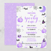 Paarse Spooky Een 1e Verjaardag Ghost Kaart (Voorkant / Achterkant)