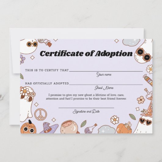 Paarse Spooky Halloween Ghost Adoption Certificaat (Voorkant)