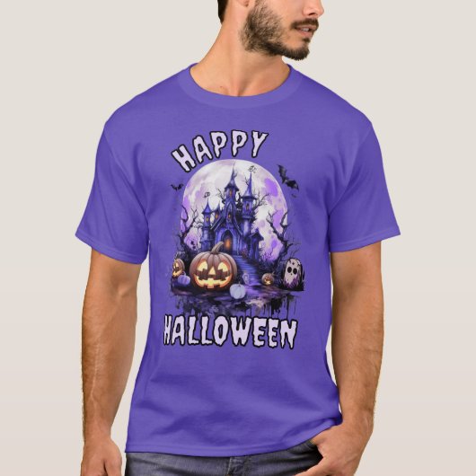 Paarse Spooky Halloween T-shirt (Voorkant)
